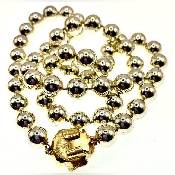 Vintage Silver Tone Acrylic Beaded Necklace Choker with Gold Tone Floral Clasp - Picture 5 of 7